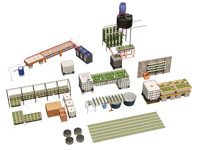 Modern Agricultural Equipment For Indoor Farming With Growing Racks And Irrigation Systems 3d model