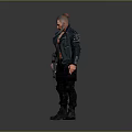 Cyberpunk Character With Mohawk Hairstyle Shirtless Black Leather Jacket Holding Rifle