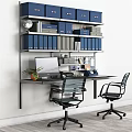 Practical Home Office Desk With Two Chairs Bookcase Storage And Computer Supplies 3d model
