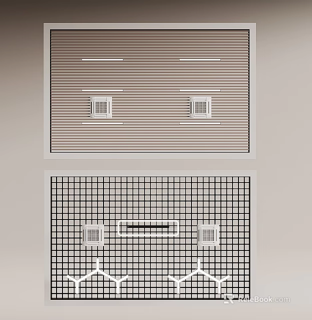 Modern Ceiling Design With Grid And Strip Patterns 3d model