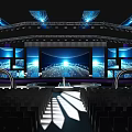 Modern Stage Setup Featuring Large LED Screens Lighting Arched Structures And Audience Seats