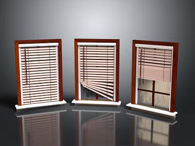 Wooden Frame Window Blinds In Different Open Close Positions For Modern Home Decor 3d model