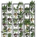 Stylish Indoor Plant Combinations With Green Foliage In Metal Planters On Grid Shelves