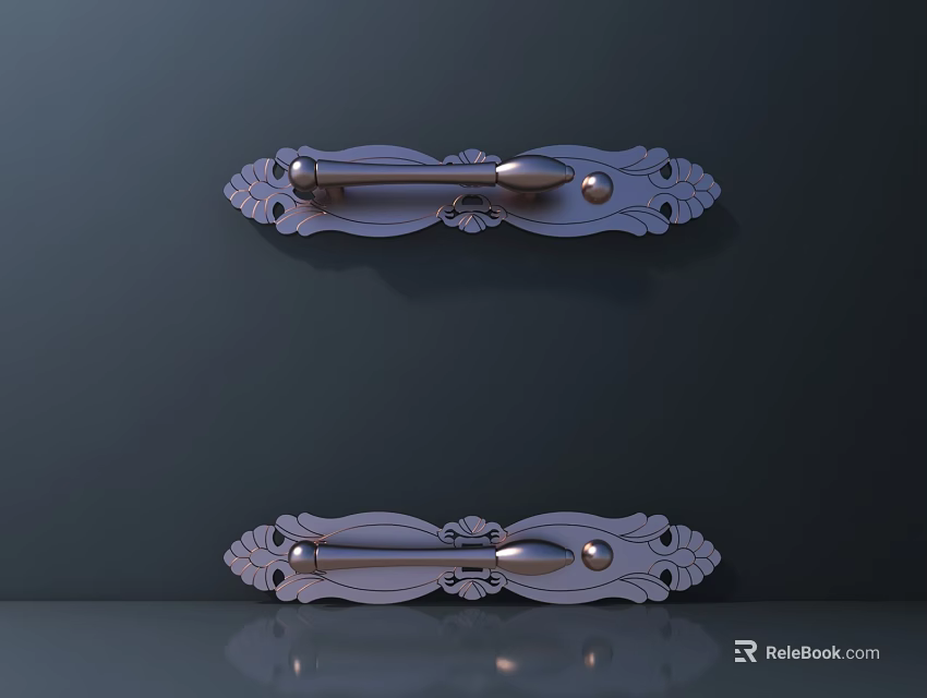 Ornate Decorative Door Handles With Intricate Design And Metallic Shine Finish 3d model 