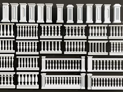 Assorted Architectural Railing Designs Featuring Balusters Posts And Rails 3d model