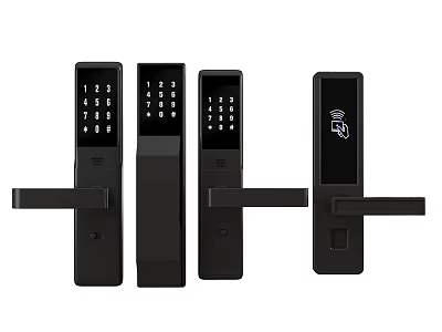 Black Smart Door Handles with Keypad and Fingerprint Scanner Modern Design for Home Security 3d model
