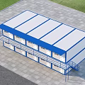 Two Story Container School Building With Blue Railings White Exterior And Staircase