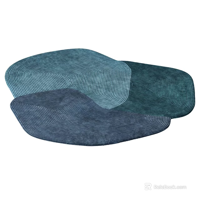 Shaped Rugs In Teal And Navy Blue With Textured Striped Design 3d model 