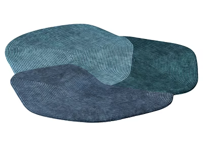 Shaped Rugs In Teal And Navy Blue With Textured Striped Design 3d model
