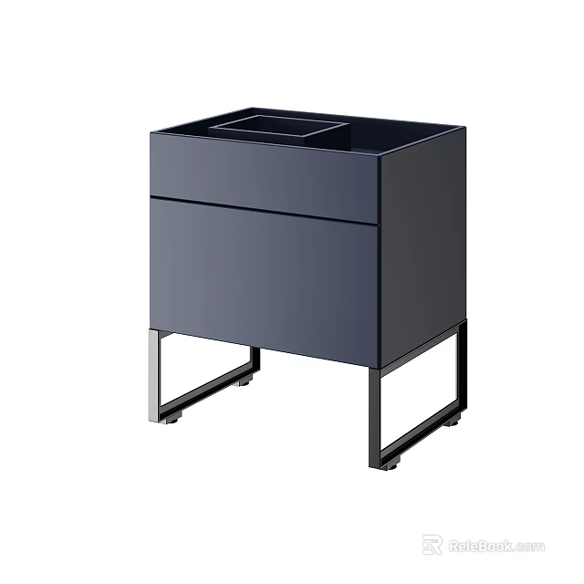 Modern Dark Bedside Table With Two Drawers And Metal Legs 3d model 