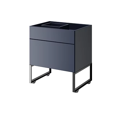 Modern Dark Bedside Table With Two Drawers And Metal Legs 3d model