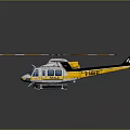 Yellow And White Helicopter With Orange And White Rotor Blades On Grey Background