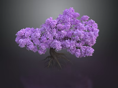 Purple Flower Tree Shaped Dessert with Root Design on Dark Backdrop 3d model