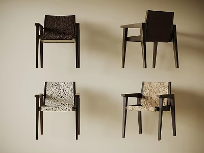 Modern Solid Wood Leisure Chairs With Different Patterned Fabric Upholstery For Cozy Home Interior Decoration 3d model