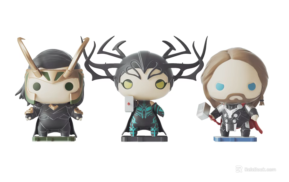 Funko Pop Collectible Figures Featuring Loki Hela and Thor with Detailed Designs 3d model 