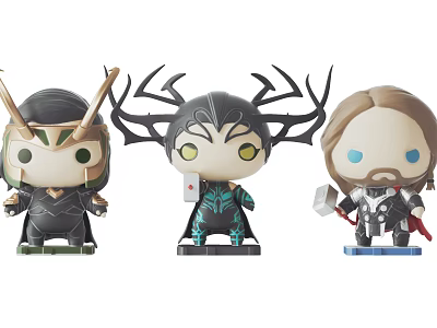 Funko Pop Collectible Figures Featuring Loki Hela and Thor with Detailed Designs 3d model