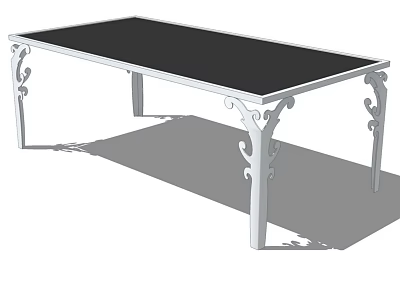 Elegant Dining Table With Black Top And White Carved Decorative Legs 3d model