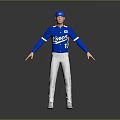 Man Wearing Blue Royals Baseball Uniform with Cap Number 11 White Pants and Shoes