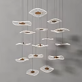 Modern Hanging Chandelier With Multiple Leaf Shaped Pendants And White Woven Metal Frame