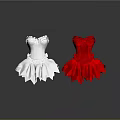 White and Red Ballet Style Dresses with Ruffled Details and Decorative Design