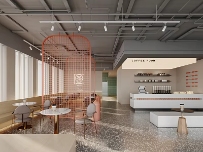 Modern Bubble Tea Shop Interior Design With Seating And Decor 3d model