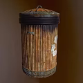 Rusted Public Trash Can With Ribbed Design And Lid For Urban Facilities