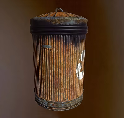 Rusted Public Trash Can With Ribbed Design And Lid For Urban Facilities 3d model