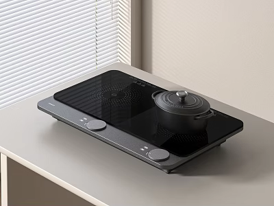 Modern Black Induction Cooktop Kitchen Appliance With Pot On Countertop 3d model
