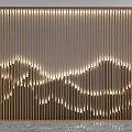 Metallic Background Wall Design With Vertical Slats And Wave Shaped Lighting 3d model