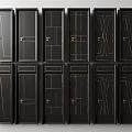 Modern Black Hinged Doors With Gold Accent Lines And Various Design Patterns 3d model