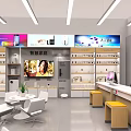 Modern Digital Store Interior with Product Shelves Display Counter and Electronic Screens