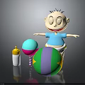 Cartoon Baby Character With Baby Bottle Rattle And Colorful Ball Toys