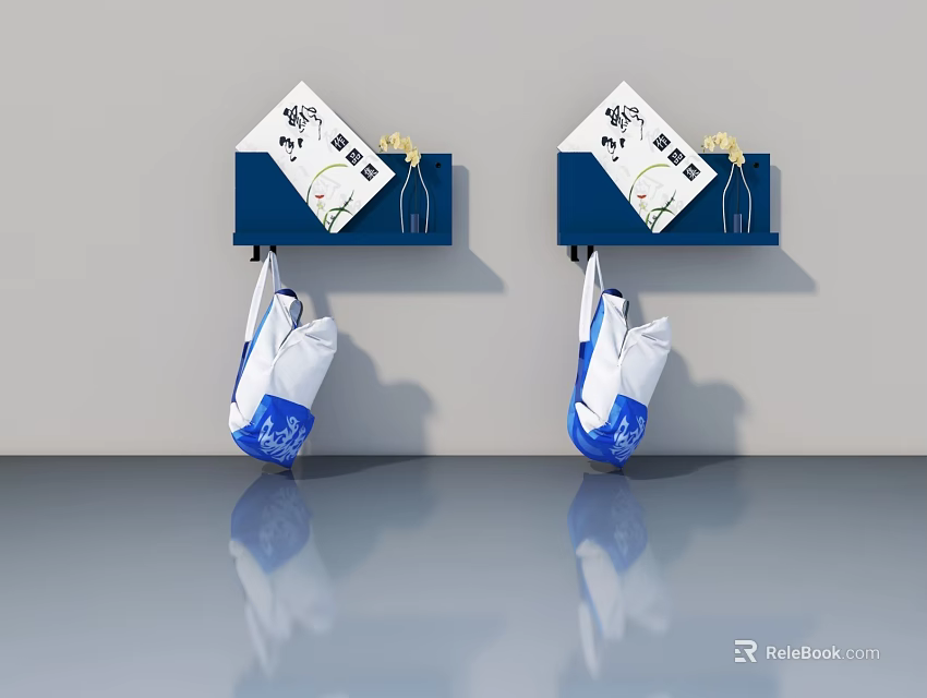 Modern Hinged Doors with Blue White Panels and Decorative Patterns in Interior Design 3d model 