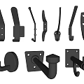 Various Wall Mounted Metal Hooks with Different Designs and Styles 3d model