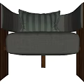 Modern Public Chair With Dark Green Upholstery And Wooden Frame Striped Cushion