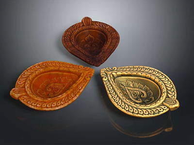 Stylish Clothing Accessories With Carved Leaf Patterns In Brown Orange And Gold 3d model