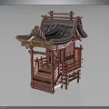 Traditional Red Pavilion Architecture With Carved Decorations Tile Roof And Staircase Railings