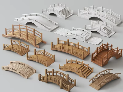 Various Styles of Wooden and White Bridge Models with Different Structures 3d model