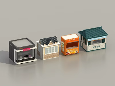 Various Miniature Building Models With Different Roof Designs And Storefront Styles 3d model