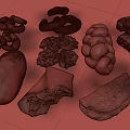 Assorted Fresh Baked Bread and Savory Food Items Displayed on Rustic Wooden Table