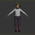 Game And Movie Character With Straw Hat White Shirt Blue Scarf Purple Pants Red Boots