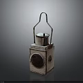Vintage Metal Lantern With Round Glass Panel Rustic Surface And Hanging Handle