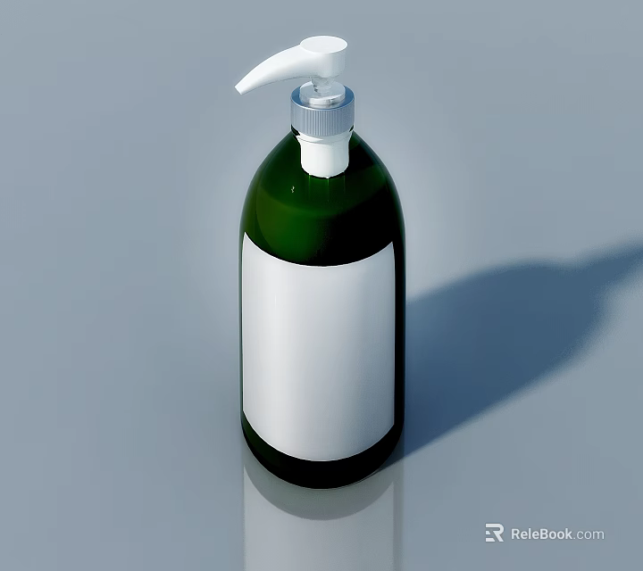 Green Hand Sanitizer Bottle With White Label And Pump Dispenser On Gray Background 3d model 