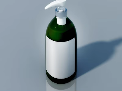 Green Hand Sanitizer Bottle With White Label And Pump Dispenser On Gray Background 3d model