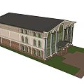 Modern Office Building With Arched Windows Green Lawn Trees And Waterfront View