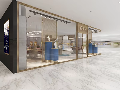 Elegant Jewelry Store with Glass Display Windows Luxury Cases and Marble Floor 3d model