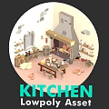 Stylish Lowpoly Kitchen With Cooking Tools Appliances Cabinets And Counter Assets