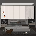 Modern Bedroom Interior With Bedside Tables Built In Wardrobes And Area Rug
