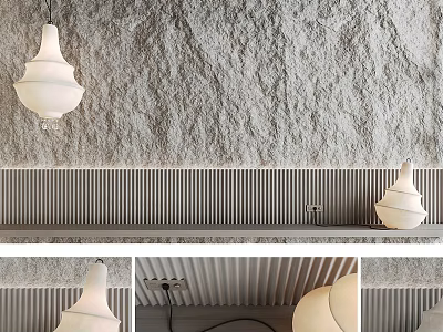 Textured Background Wall With Vertical Stripe Decoration And White Pendant Light Fixture 3d model