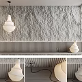 Textured Background Wall With Vertical Stripe Decoration And White Pendant Light Fixture